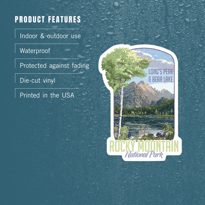 Rocky Mountain National Park, Colorado, Long's Peak and Bear Lake, Summer, Contour, Vinyl Sticker Sticker Lantern Press 