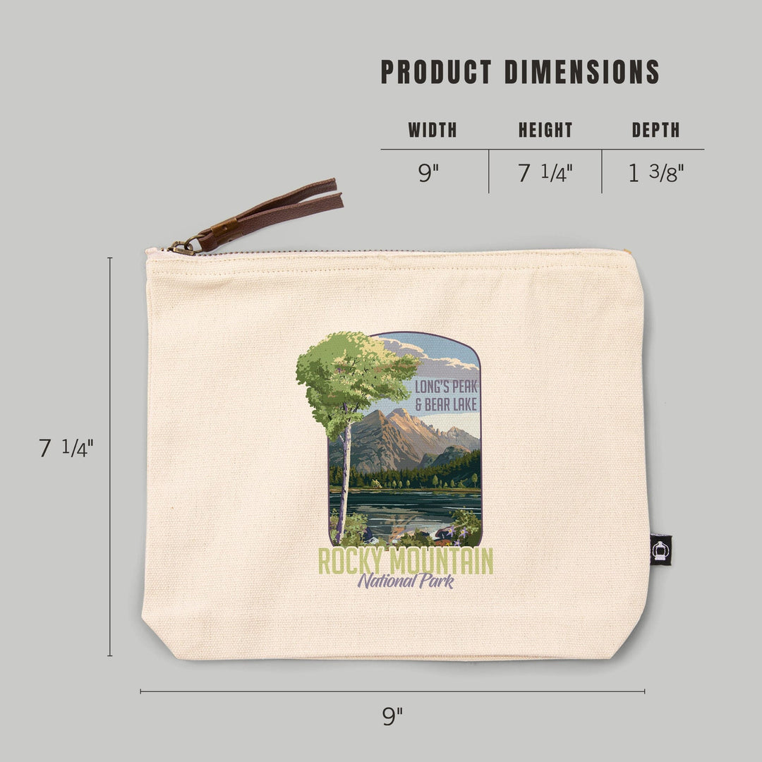 Rocky Mountain National Park, Colorado, Long's Peak and Bear Lake, Summer,, Organic Cotton Zipper Pouch, Go Bag Go Bag Lantern Press 