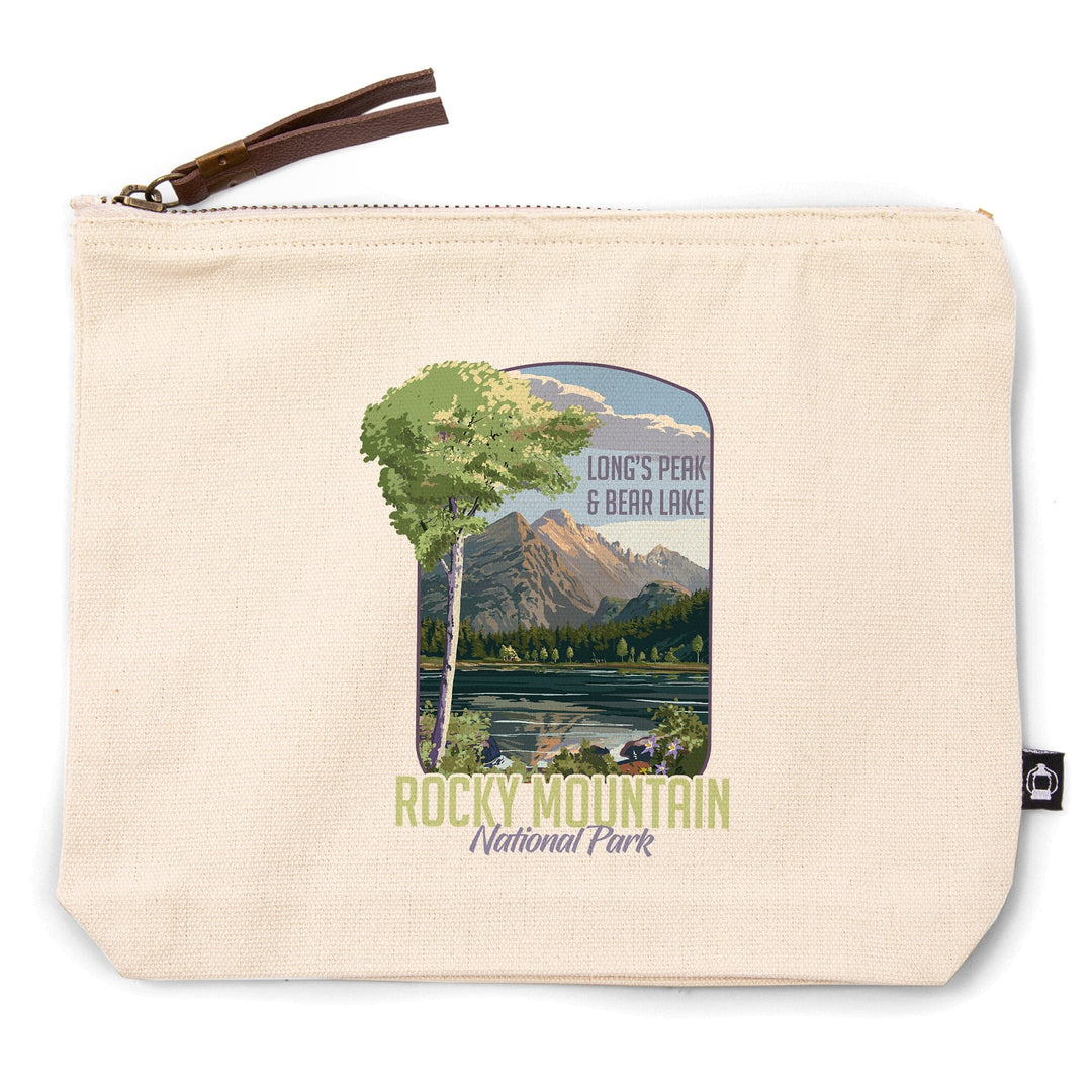 Rocky Mountain National Park, Colorado, Long's Peak and Bear Lake, Summer,, Organic Cotton Zipper Pouch, Go Bag Go Bag Lantern Press 