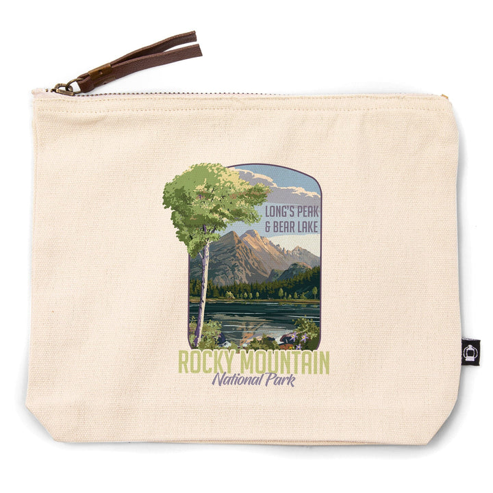 Rocky Mountain National Park, Colorado, Long's Peak and Bear Lake, Summer,, Organic Cotton Zipper Pouch, Go Bag Go Bag Lantern Press 
