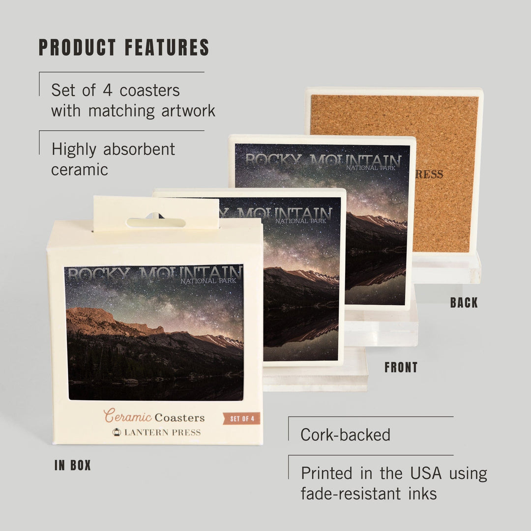 Rocky Mountain National Park, Colorado, Longs Peak and Milky Way, Coasters Coasters Lantern Press 
