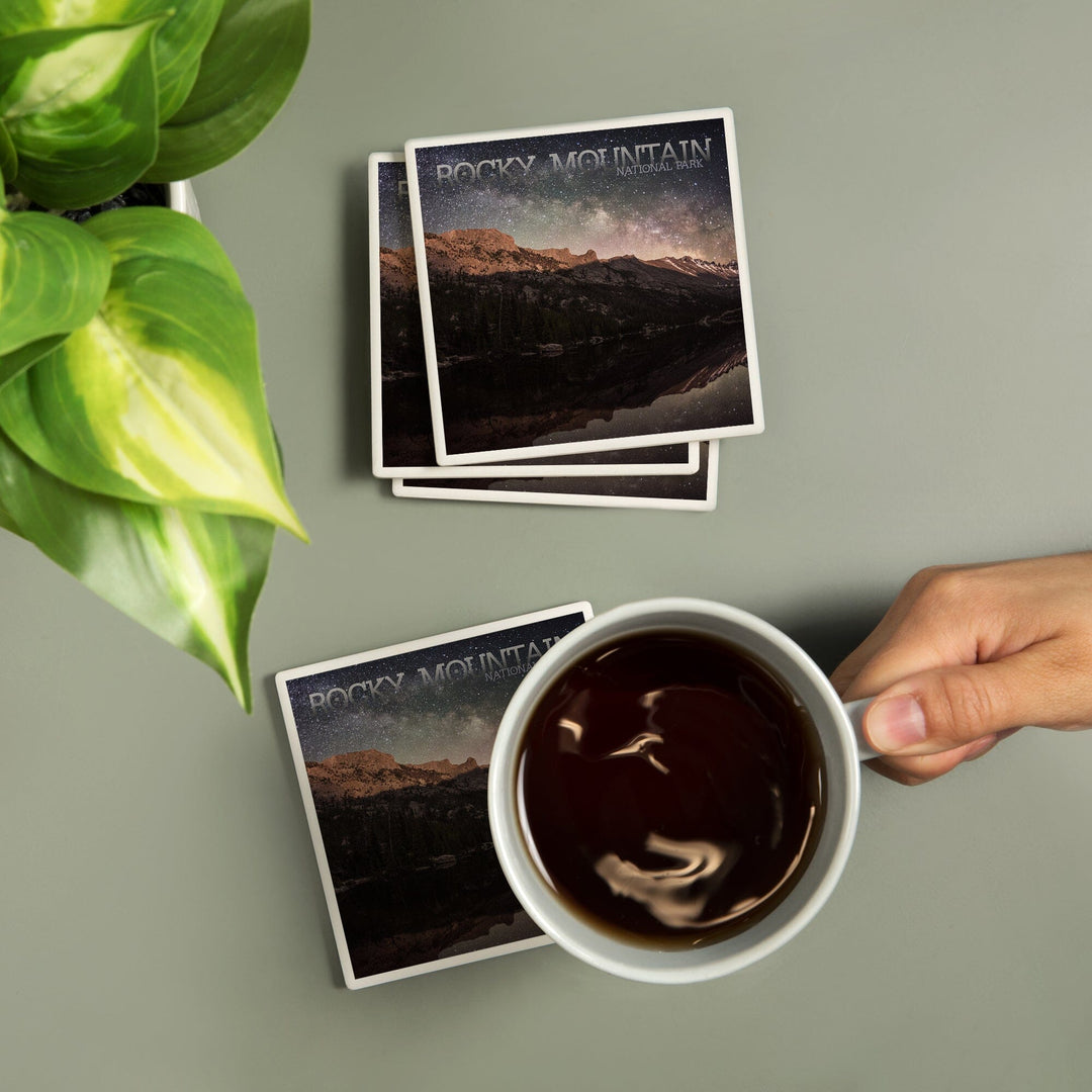 Rocky Mountain National Park, Colorado, Longs Peak and Milky Way, Coasters Coasters Lantern Press 