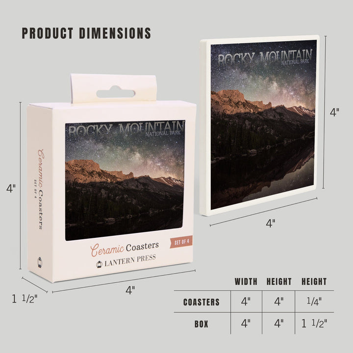 Rocky Mountain National Park, Colorado, Longs Peak and Milky Way, Coasters Coasters Lantern Press 