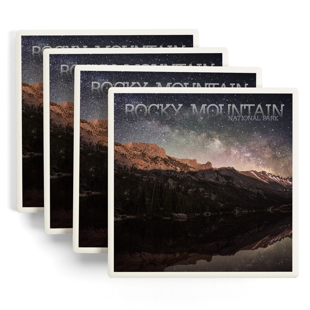 Rocky Mountain National Park, Colorado, Longs Peak and Milky Way, Coasters Coasters Lantern Press 