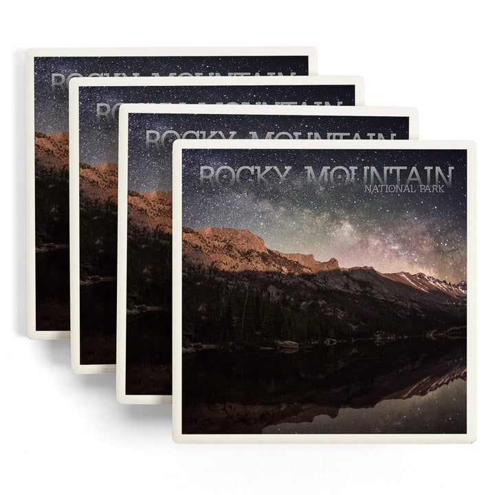Rocky Mountain National Park, Colorado, Longs Peak and Milky Way, Coasters Coasters Lantern Press 