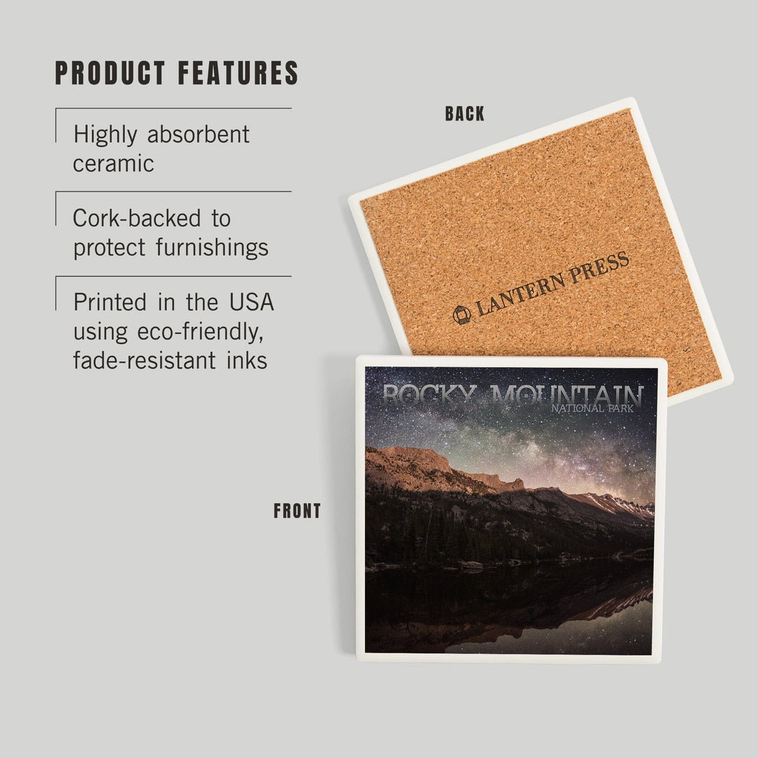 Rocky Mountain National Park, Colorado, Longs Peak and Milky Way, Coasters Coasters Lantern Press 