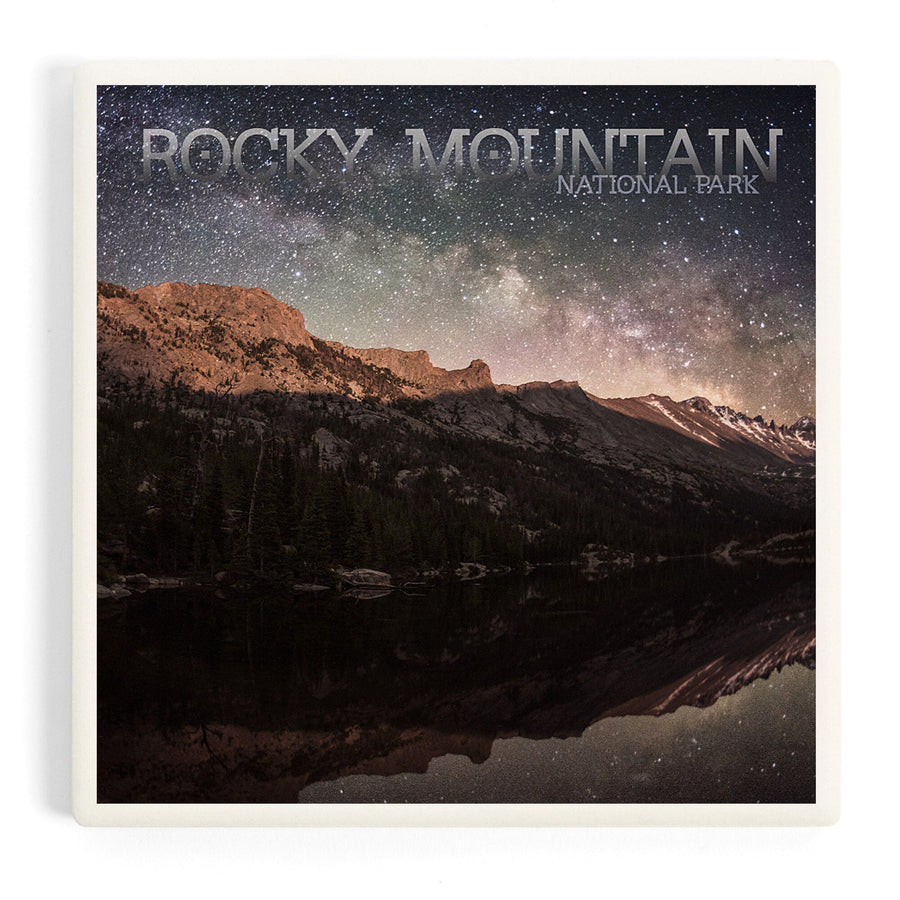 Rocky Mountain National Park, Colorado, Longs Peak and Milky Way, Coasters Coasters Lantern Press 