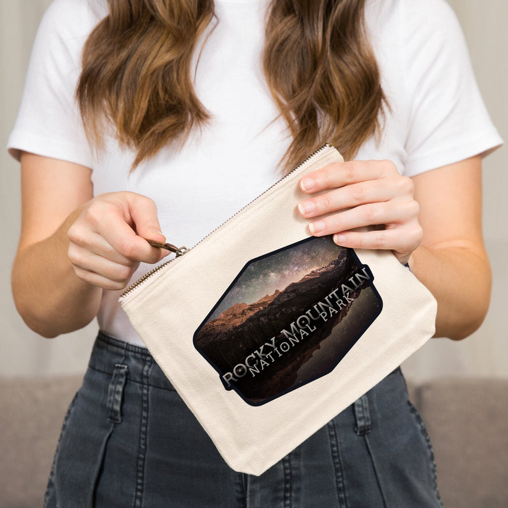 Rocky Mountain National Park, Colorado, Longs Peak and Milky Way,, Organic Cotton Zipper Pouch, Go Bag Go Bag Lantern Press 