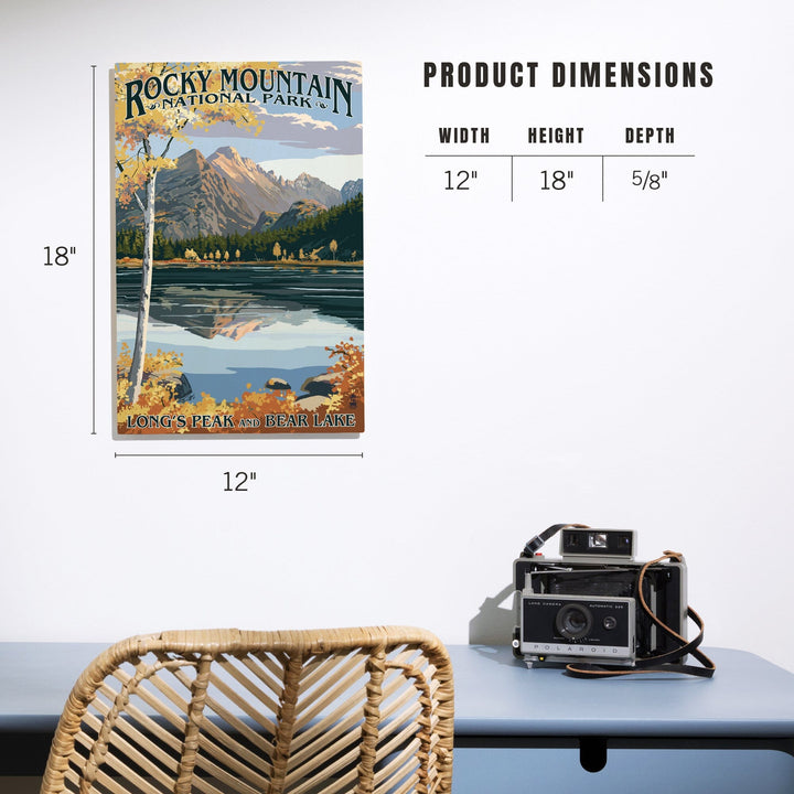 Rocky Mountain National Park, Colorado, Longs Peak & Bear Lake Fall, Lantern Press Artwork, Wood Signs and Postcards Wood Lantern Press 