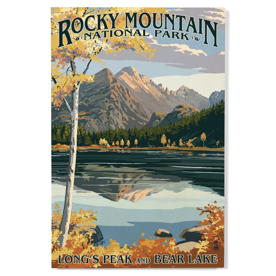 Rocky Mountain National Park, Colorado, Longs Peak & Bear Lake Fall, Lantern Press Artwork, Wood Signs and Postcards Wood Lantern Press 