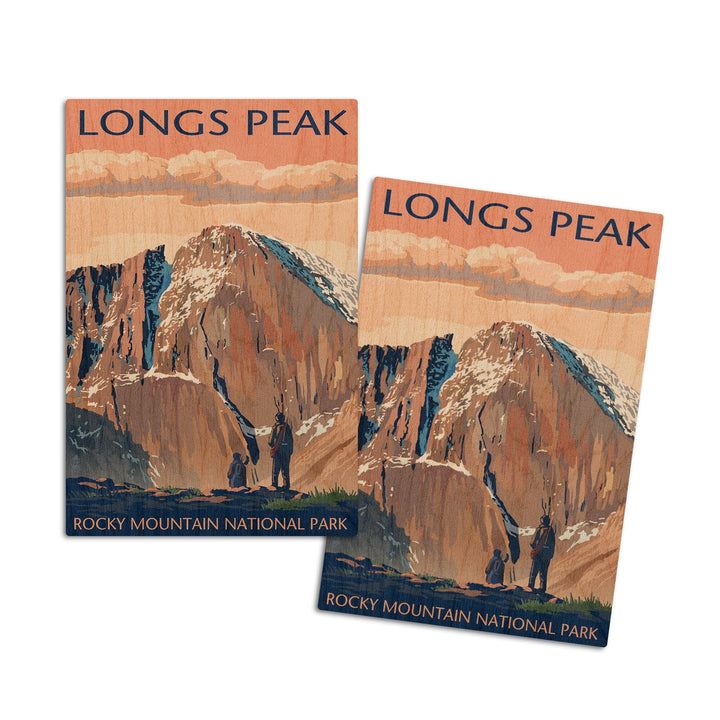 Rocky Mountain National Park, Colorado, Longs Peak, Lantern Press Artwork, Wood Signs and Postcards Wood Lantern Press 4x6 Wood Postcard Set 