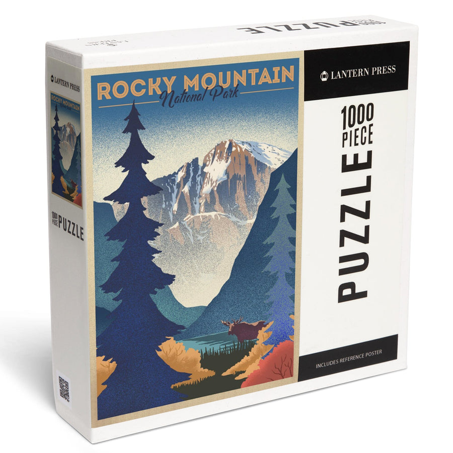 Rocky Mountain National Park, Colorado, Moose and Lake, Lithograph, Jigsaw Puzzle Puzzle Lantern Press 