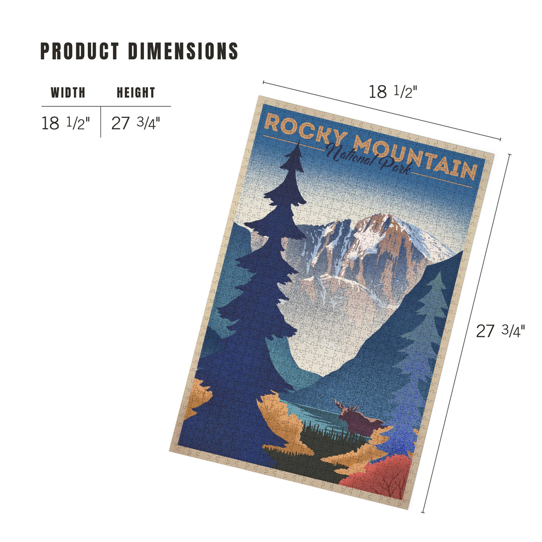 Rocky Mountain National Park, Colorado, Moose and Lake, Lithograph, Jigsaw Puzzle Puzzle Lantern Press 