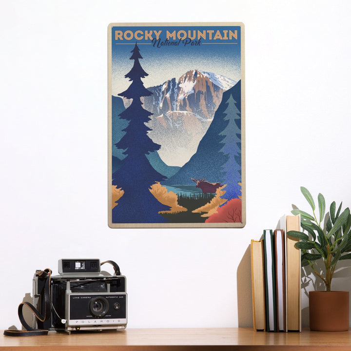 Rocky Mountain National Park, Colorado, Moose and Lake, Lithograph, Metal Signs Metal Lantern Press 