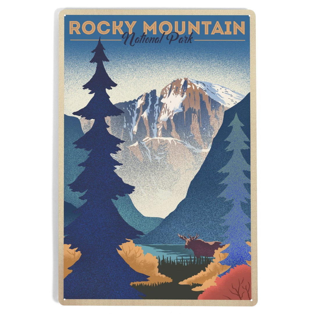 Rocky Mountain National Park, Colorado, Moose and Lake, Lithograph, Metal Signs Metal Lantern Press 