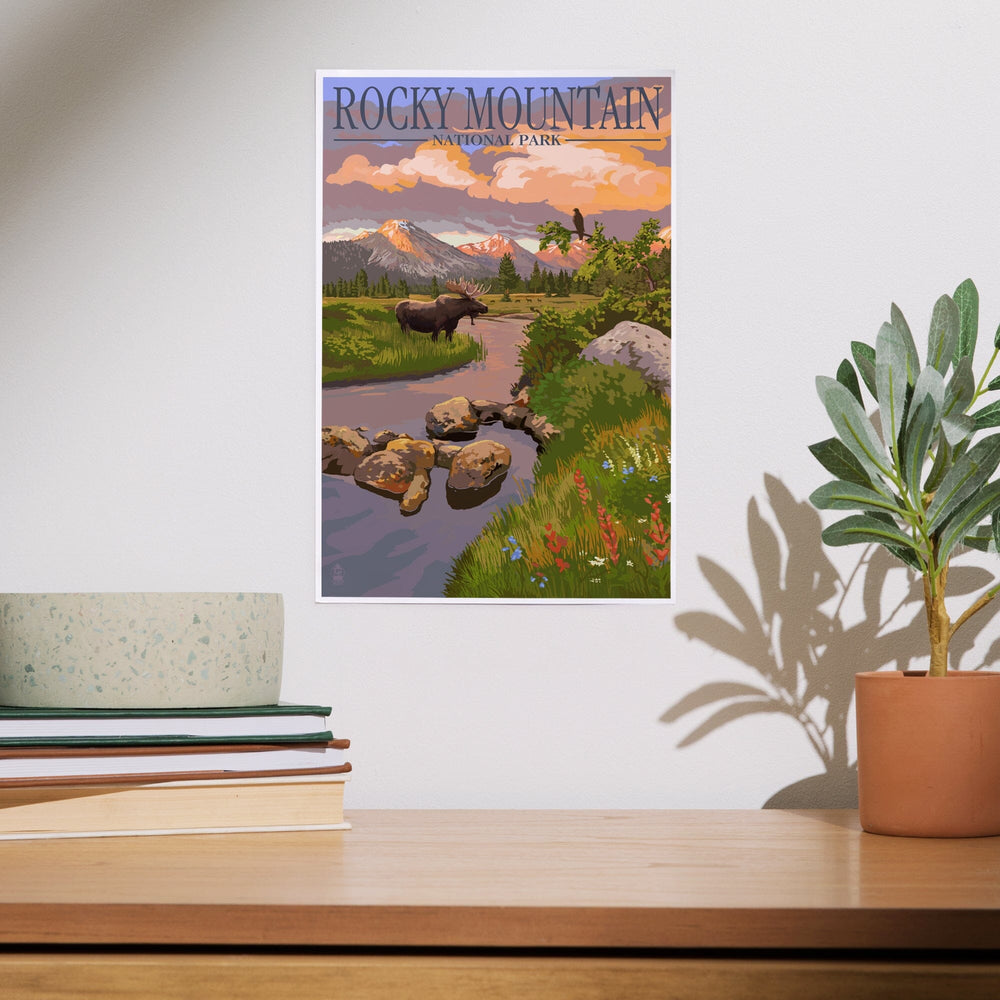 Rocky Mountain National Park, Colorado, Moose and Meadow, Art & Giclee Prints Art Lantern Press 