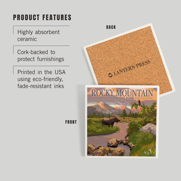 Rocky Mountain National Park, Colorado, Moose and Meadow, Coasters Coasters Lantern Press 