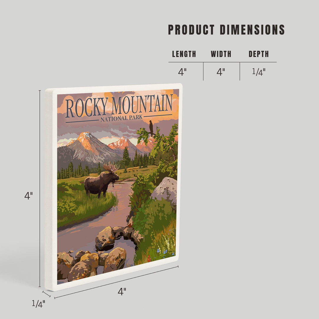 Rocky Mountain National Park, Colorado, Moose and Meadow, Coasters Coasters Lantern Press 