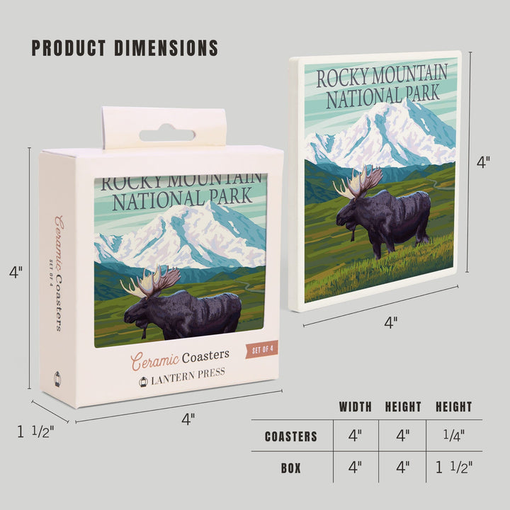 Rocky Mountain National Park, Colorado, Moose and Snowy Mountain, Coasters Coasters Lantern Press 