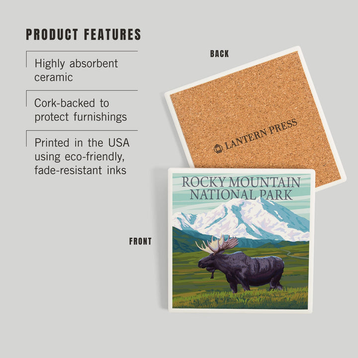 Rocky Mountain National Park, Colorado, Moose and Snowy Mountain, Coasters Coasters Lantern Press 