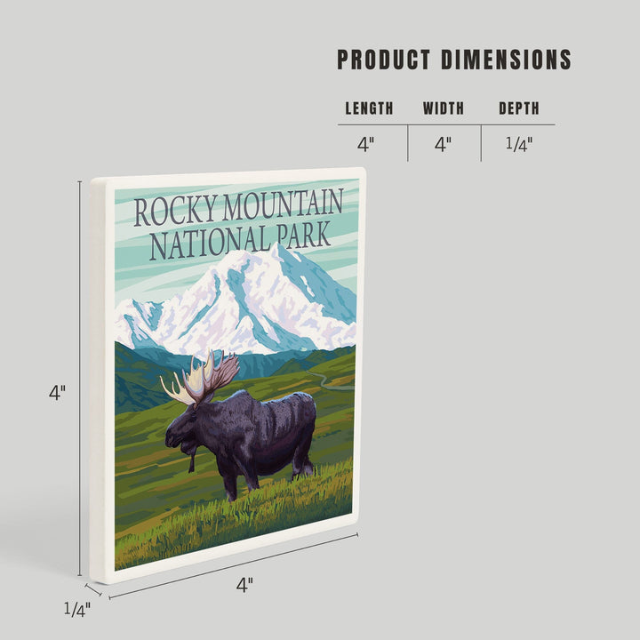 Rocky Mountain National Park, Colorado, Moose and Snowy Mountain, Coasters Coasters Lantern Press 