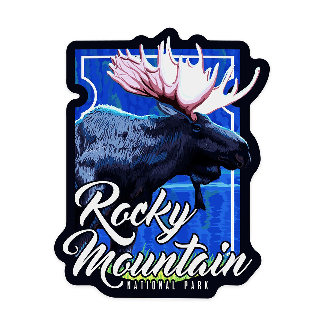 Rocky Mountain National Park, Colorado, Moose at Night, Contour, Vinyl Sticker Sticker Lantern Press 