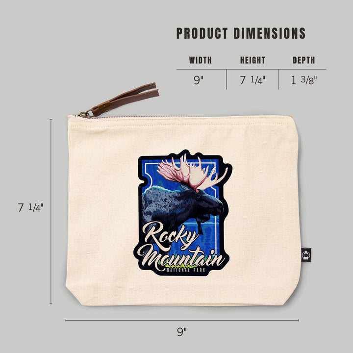 Rocky Mountain National Park, Colorado, Moose at Night,, Organic Cotton Zipper Pouch, Go Bag Go Bag Lantern Press 