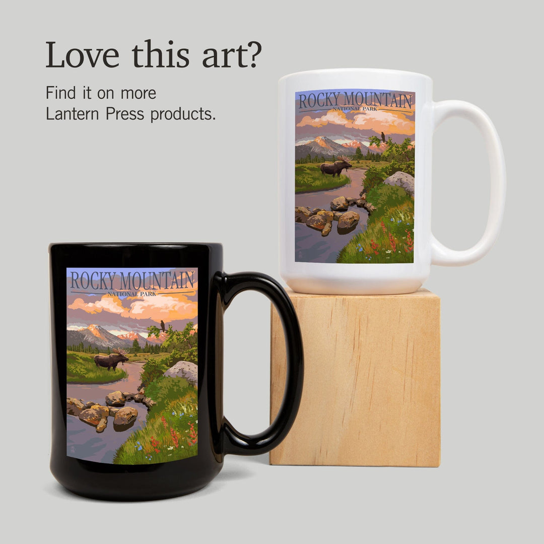 Rocky Mountain National Park, Colorado, Moose & Meadow, Lantern Press Artwork, Ceramic Mug Mugs Lantern Press 