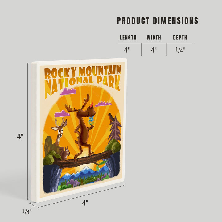 Rocky Mountain National Park, Colorado, Moose, Mid Century Inspired, Coasters Coasters Lantern Press 