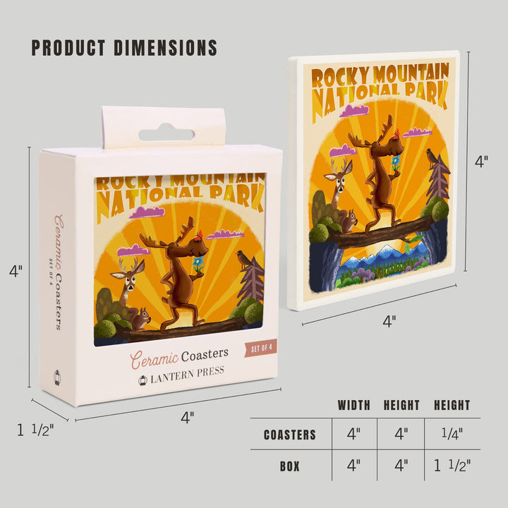 Rocky Mountain National Park, Colorado, Moose, Mid Century Inspired, Coasters Coasters Lantern Press 