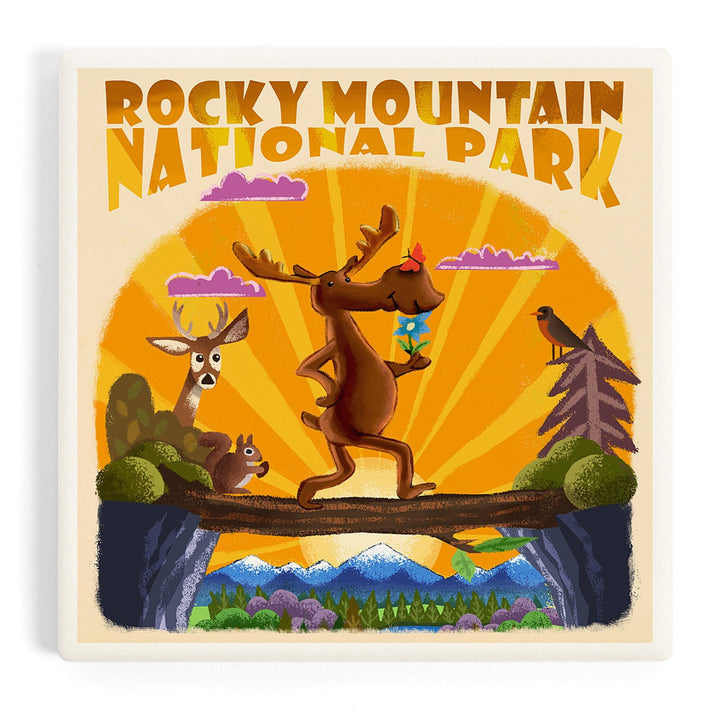 Rocky Mountain National Park, Colorado, Moose, Mid Century Inspired, Coasters Coasters Lantern Press 