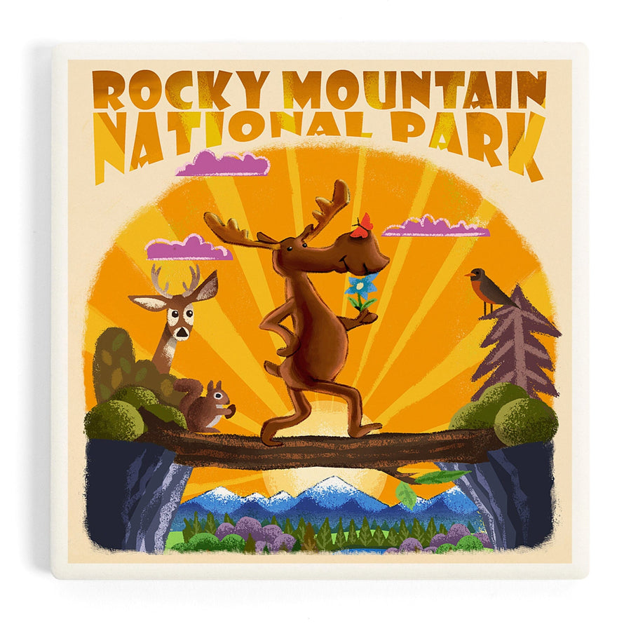 Rocky Mountain National Park, Colorado, Moose, Mid Century Inspired, Coasters Coasters Lantern Press 