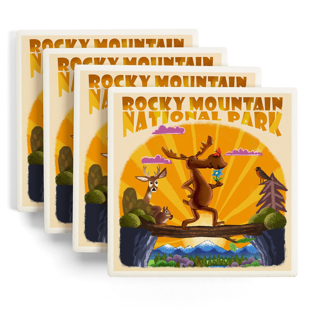 Rocky Mountain National Park, Colorado, Moose, Mid Century Inspired, Coasters Coasters Lantern Press 