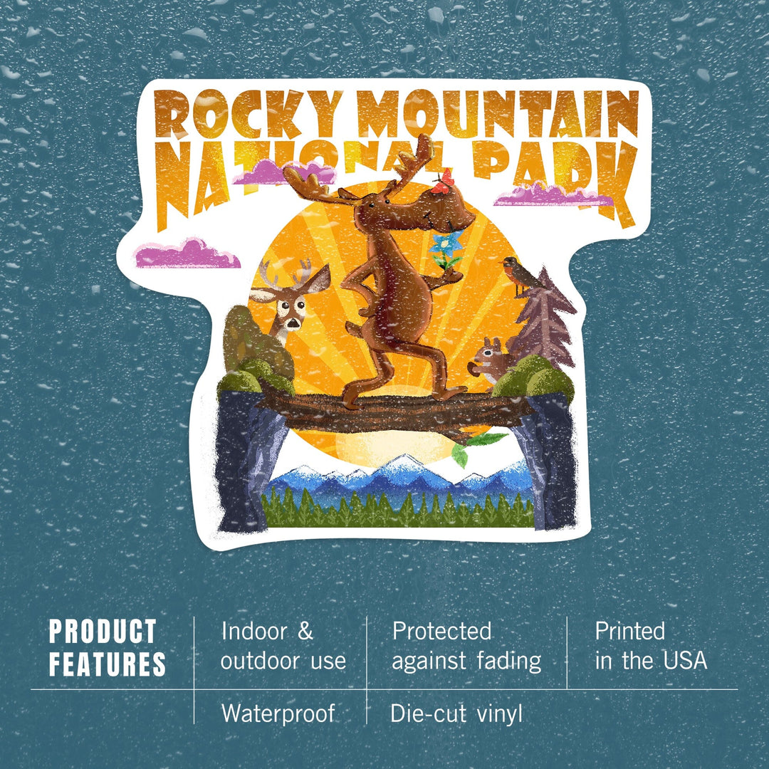 Rocky Mountain National Park, Colorado, Moose, Mid Century Inspired, Contour Press, Vinyl Sticker Sticker Lantern Press 