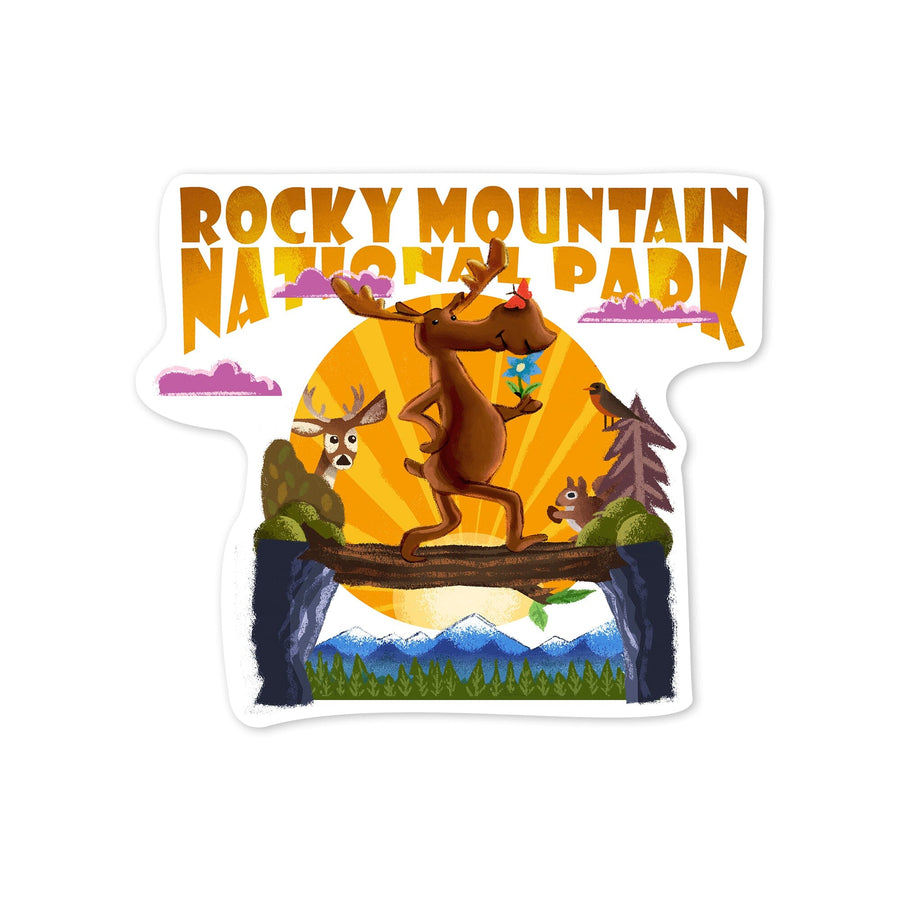 Rocky Mountain National Park, Colorado, Moose, Mid Century Inspired, Contour Press, Vinyl Sticker Sticker Lantern Press 