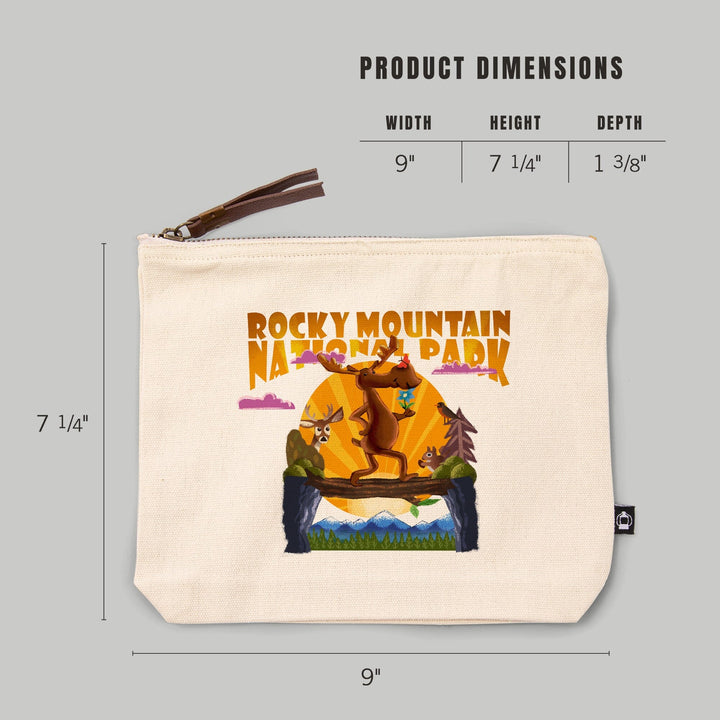 Rocky Mountain National Park, Colorado, Moose, Mid Century Inspired, Press, Organic Cotton Zipper Pouch, Go Bag Go Bag Lantern Press 
