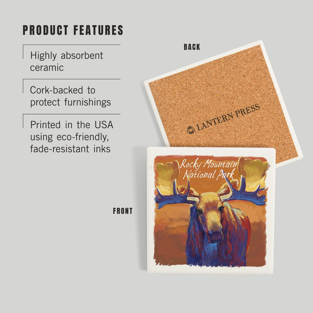 Rocky Mountain National Park, Colorado, Moose, Vivid, Coasters Coasters Lantern Press 