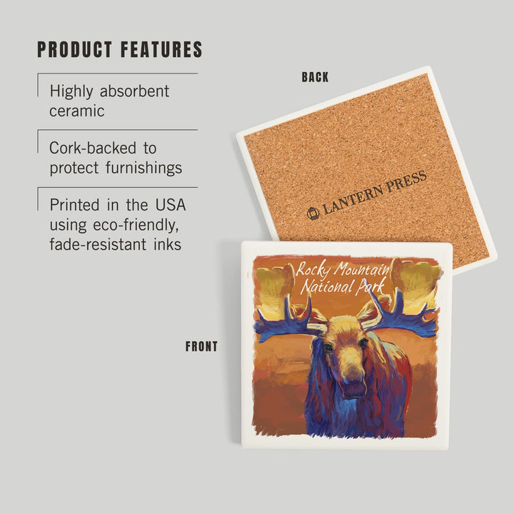 Rocky Mountain National Park, Colorado, Moose, Vivid, Coasters Coasters Lantern Press 