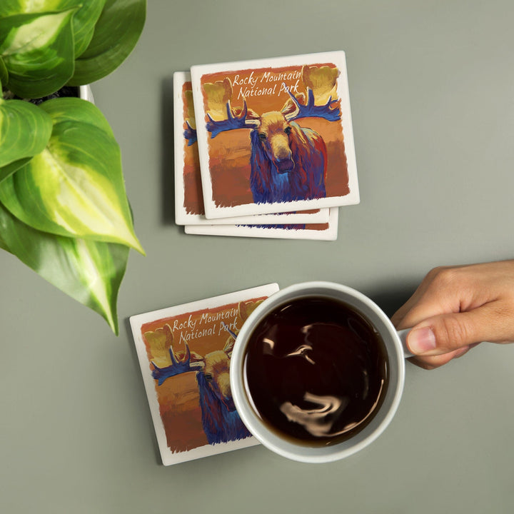 Rocky Mountain National Park, Colorado, Moose, Vivid, Coasters Coasters Lantern Press 