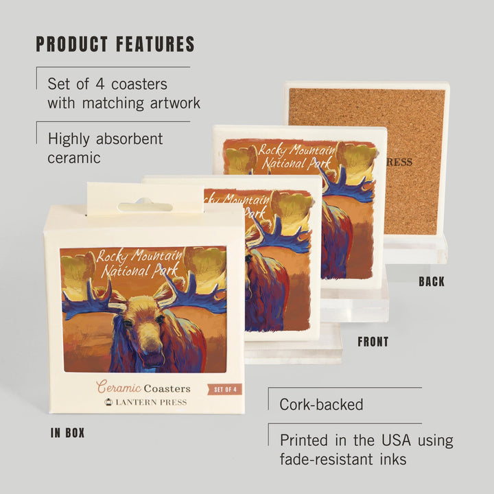 Rocky Mountain National Park, Colorado, Moose, Vivid, Coasters Coasters Lantern Press 