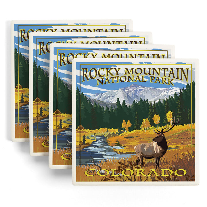 Rocky Mountain National Park, Colorado, Mummy Range, Elk, Coasters Coasters Lantern Press 