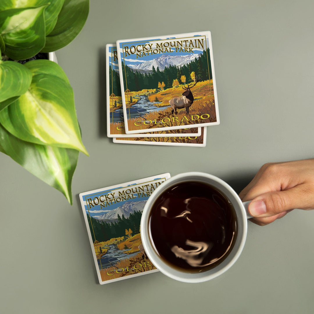 Rocky Mountain National Park, Colorado, Mummy Range, Elk, Coasters Coasters Lantern Press 