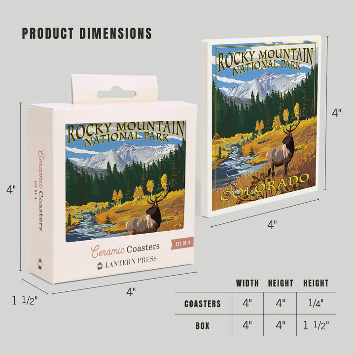 Rocky Mountain National Park, Colorado, Mummy Range, Elk, Coasters Coasters Lantern Press 