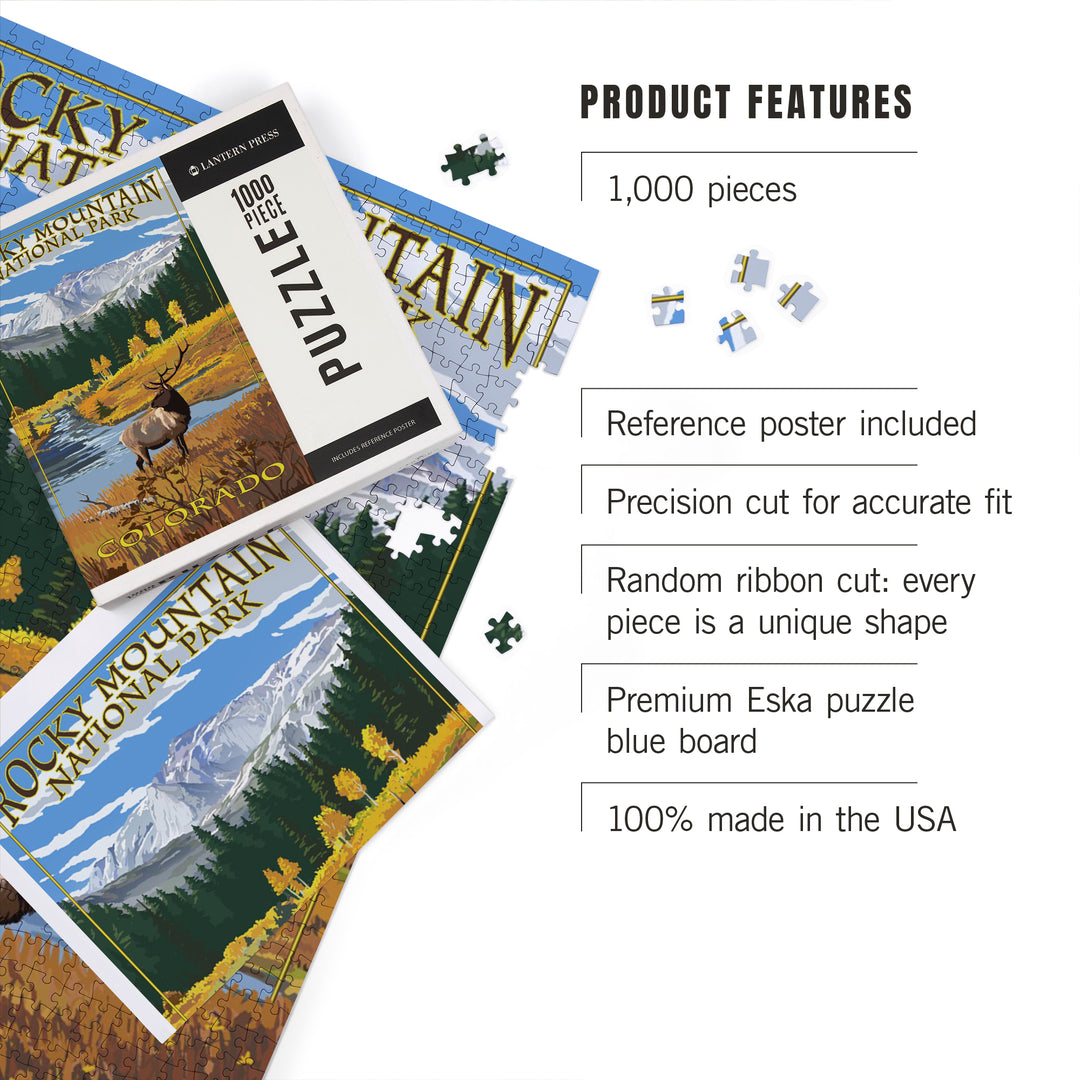 Rocky Mountain National Park, Colorado, Mummy Range, Elk, Jigsaw Puzzle Puzzle Lantern Press 