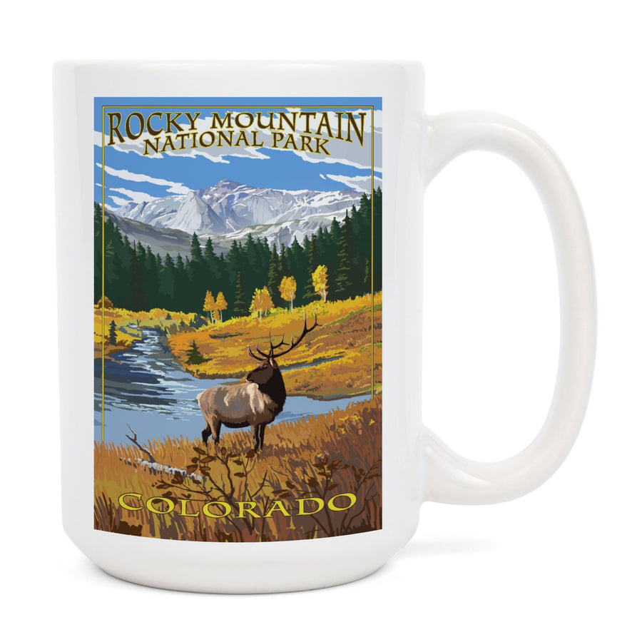 Rocky Mountain National Park, Colorado, Mummy Range, Elk, Lantern Press Artwork, Ceramic Mug Mugs Lantern Press 
