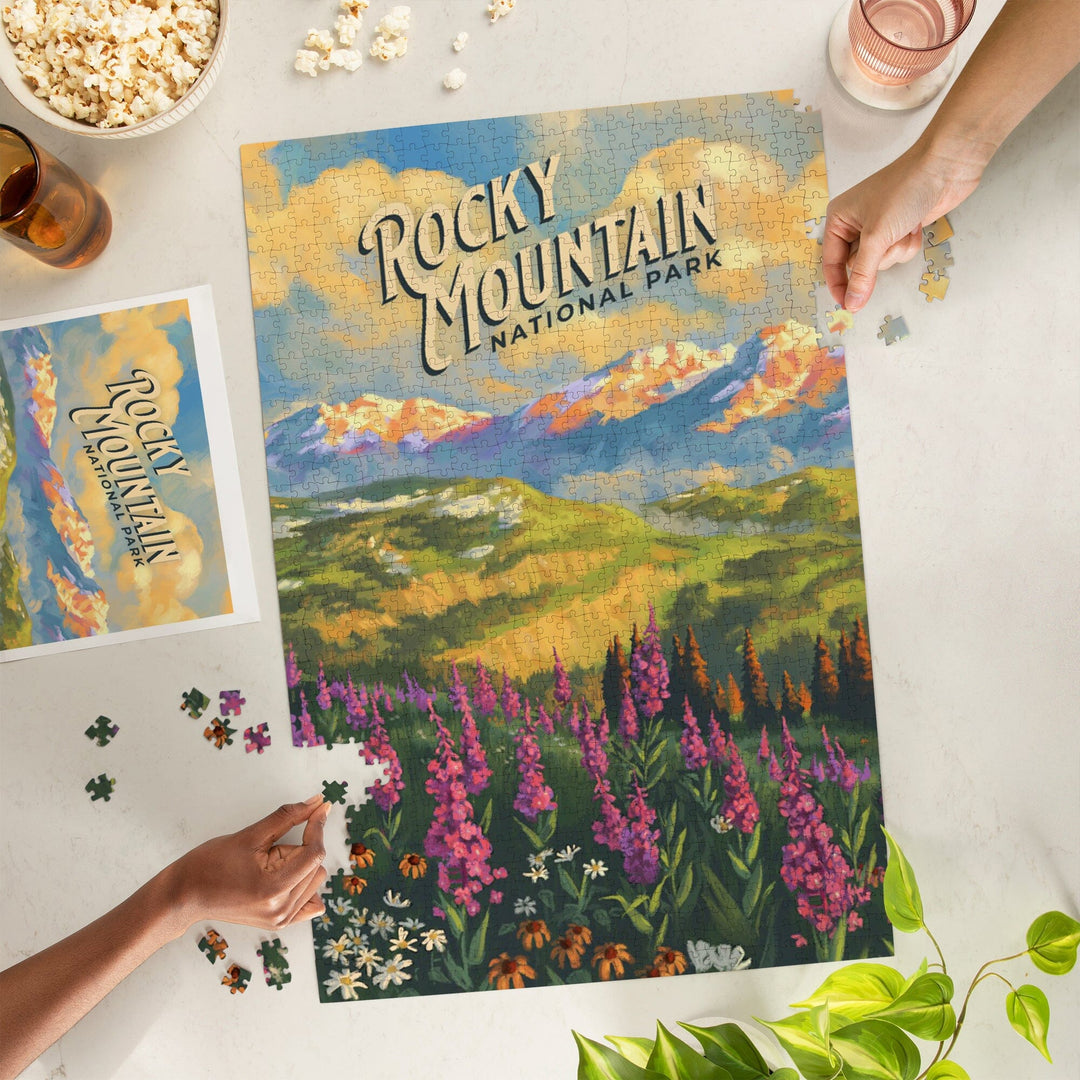 Rocky Mountain National Park, Colorado, Oil Painting National Park Series, Jigsaw Puzzle Puzzle Lantern Press 