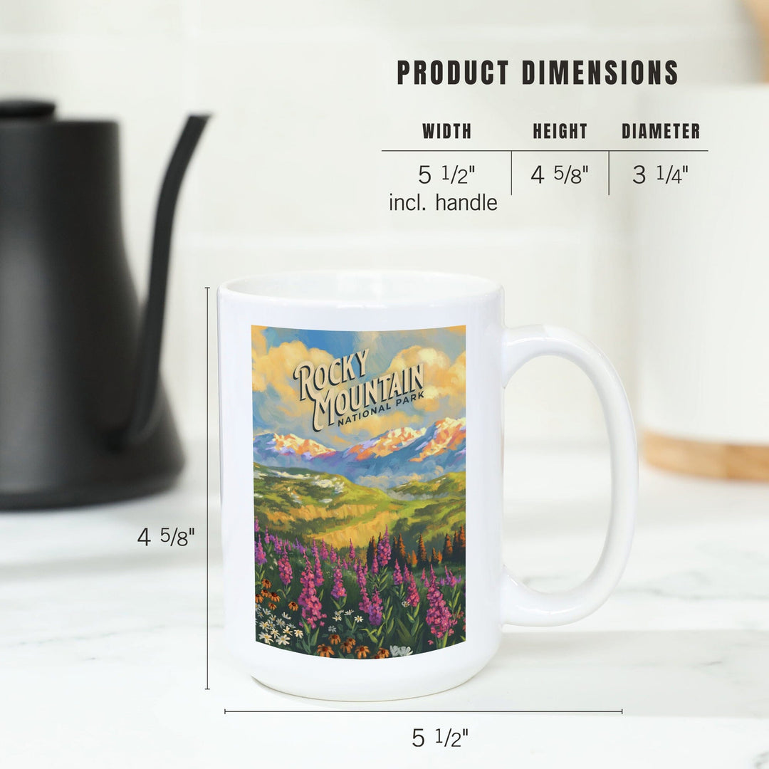 Rocky Mountain National Park, Colorado, Oil Painting National Park Series, Lantern Press Artwork, Ceramic Mug Mugs Lantern Press 