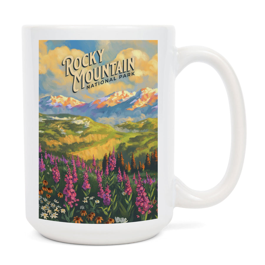 Rocky Mountain National Park, Colorado, Oil Painting National Park Series, Lantern Press Artwork, Ceramic Mug Mugs Lantern Press 