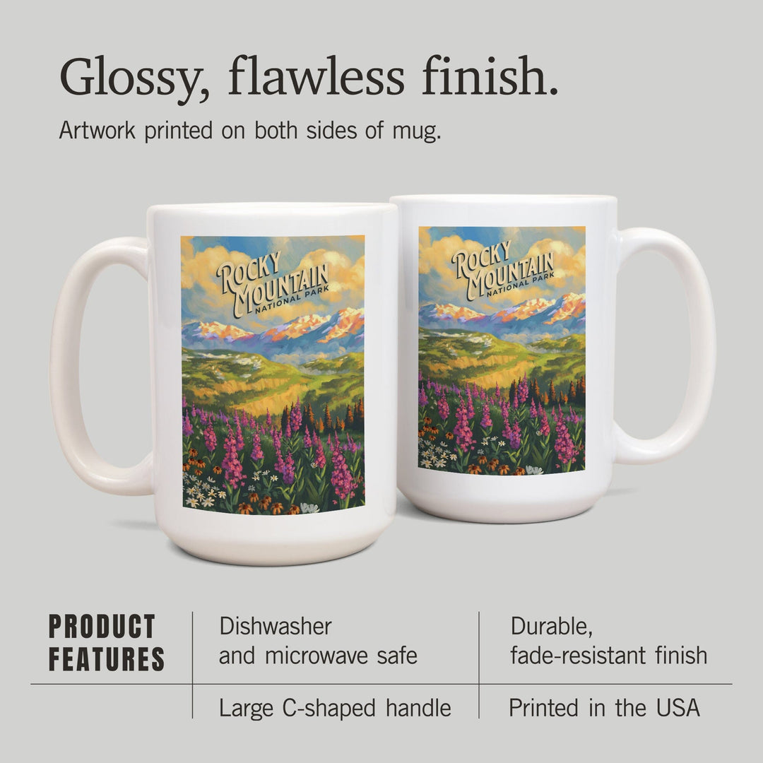 Rocky Mountain National Park, Colorado, Oil Painting National Park Series, Lantern Press Artwork, Ceramic Mug Mugs Lantern Press 