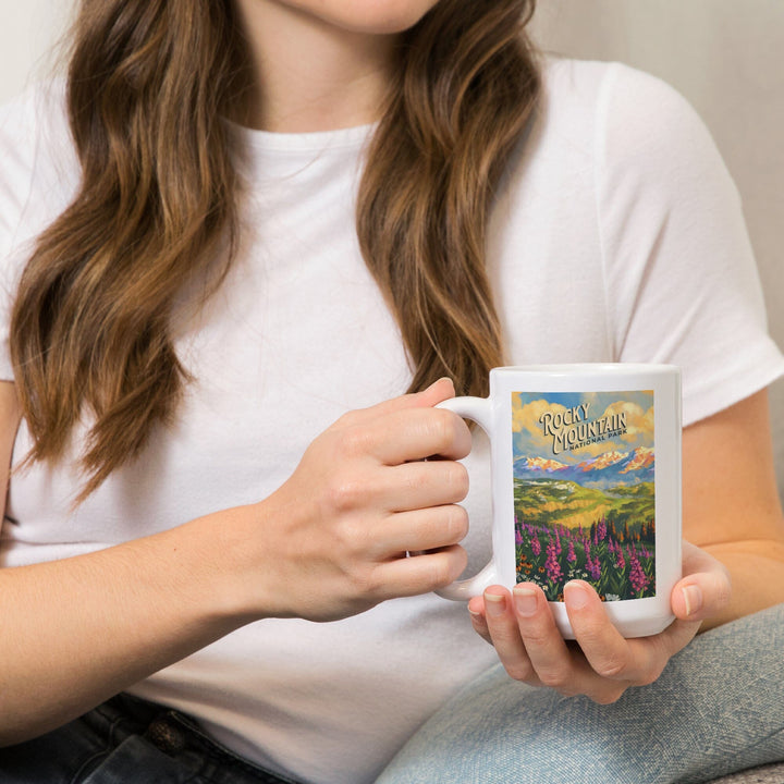 Rocky Mountain National Park, Colorado, Oil Painting National Park Series, Lantern Press Artwork, Ceramic Mug Mugs Lantern Press 